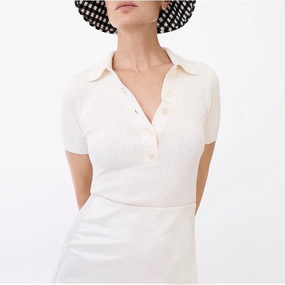 J.Crew TENCEL Lyocell Blend Ribbed Polo Sweater Top Mountain White L